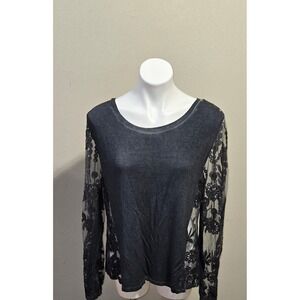 NÜ Denmark Lace Sleeve Blouse Top Gray Floral Embroidered Long Sleeve Medium